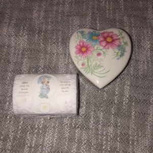 Two trinket boxes.  Precious moments April and heart box made in Japan.